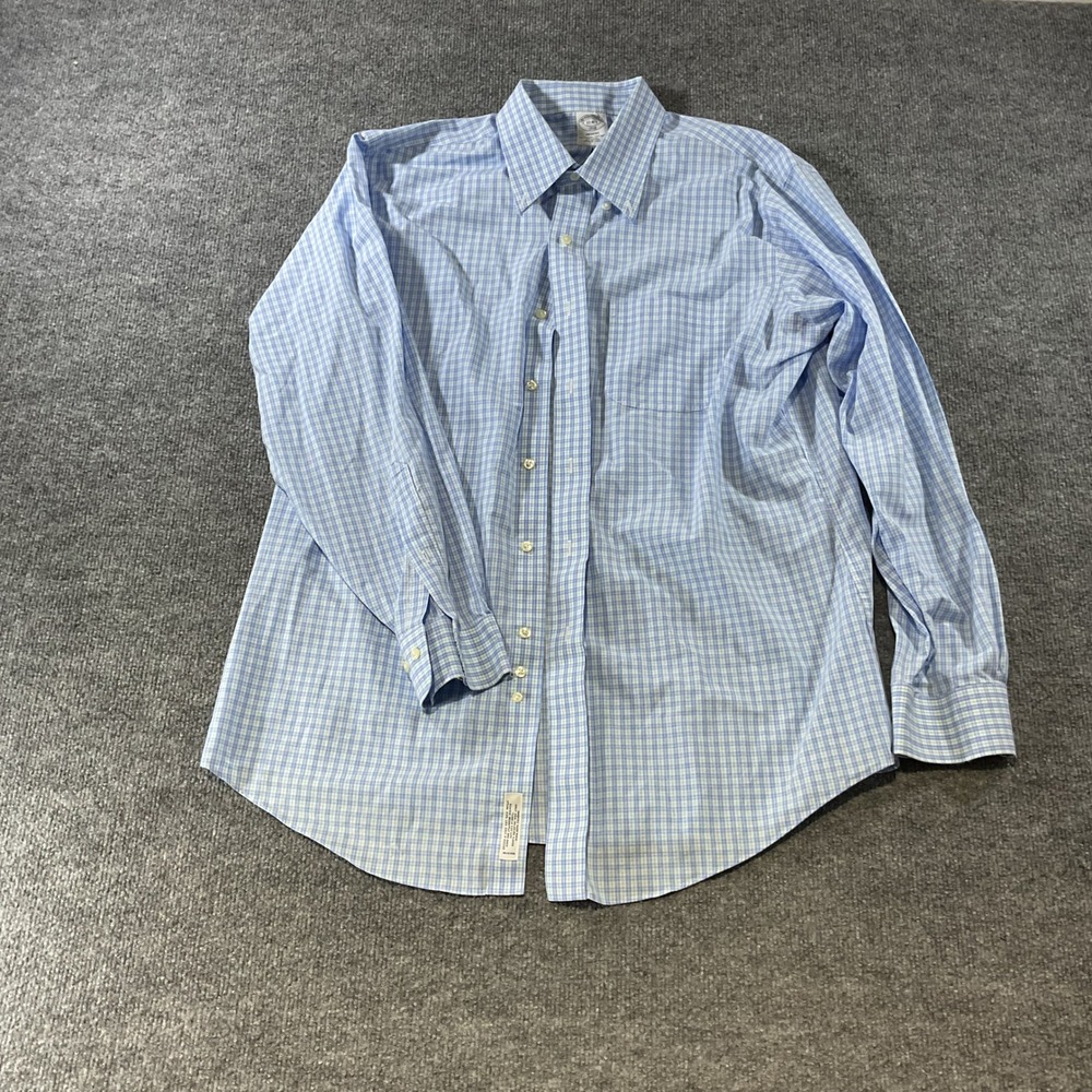 Brooks Brothers 1818 Regent Shirt Mens 17 4/5 Blue Gingham Non-Iron Cotton L/S